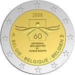 2 euros commemorative coin Belgium Universal Declaration of Human Rights 2008