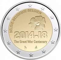 2 euros commemorative coin Belgium 100 Years of First World War beginning 2014