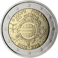 2 euros commemorative coin Finland 10 years of Euro banknotes and coins 2012