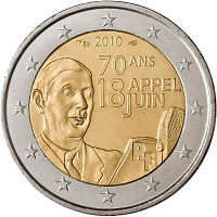 2 euros commemorative coin France Appeal of June 18 by General de Gaulle 2010