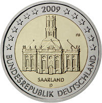 2 euros commemorative coin Germany Ludwigskirche in Saarbrucken 2009