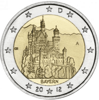 2 euros commemorative coin Germany Neuschwanstein Castle 2012