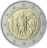 2 euros commemorative coin Greece Union of Crete with Greece 2013