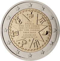 2 euros commemorative coin Greece Union of Ionian Islands with Greece 2014