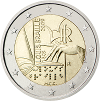 2 euros commemorative coin Italy Louis Braille 2009