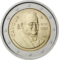 2 euros commemorative coin Italy Camillo Benso conte di Cavour 2010