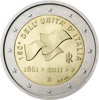 2 euros commemorative coin Italy Italian unification 2011