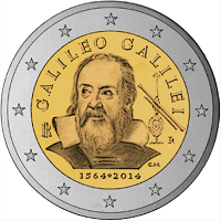 2 euros commemorative coin Italy Galileo Galilei 2014