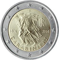 2 euros commemorative coin Italy Carabinieri 2014