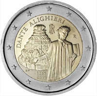 2 euros commemorative coin Italy Dante Alighieri 2015