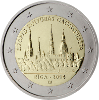 2 euros commemorative coin Latvia Riga 2014