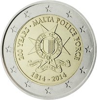 2 euros commemorative coin Malta Police Force 2014