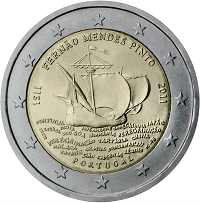 2 euros commemorative coin Portugal Fernao Mendes Pinto 2011