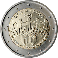 2 euros commemorative coin San Marino Intercultural Dialogue 2008