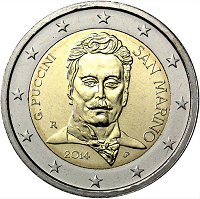 2 euros commemorative coin San Marino Giacomo Puccini 2014