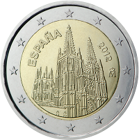 2 euros commemorative coin Spain Burgos Cathedral 2012