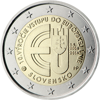 2 euros commemorative coin Slovak 10 years of Slovakian Membership in EU 2014