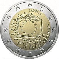 2 euros commemorative coin Latvia 30 Years of EU Flag 2015